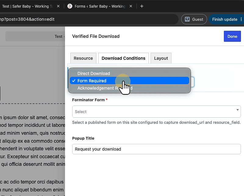 Select "Form Required"
